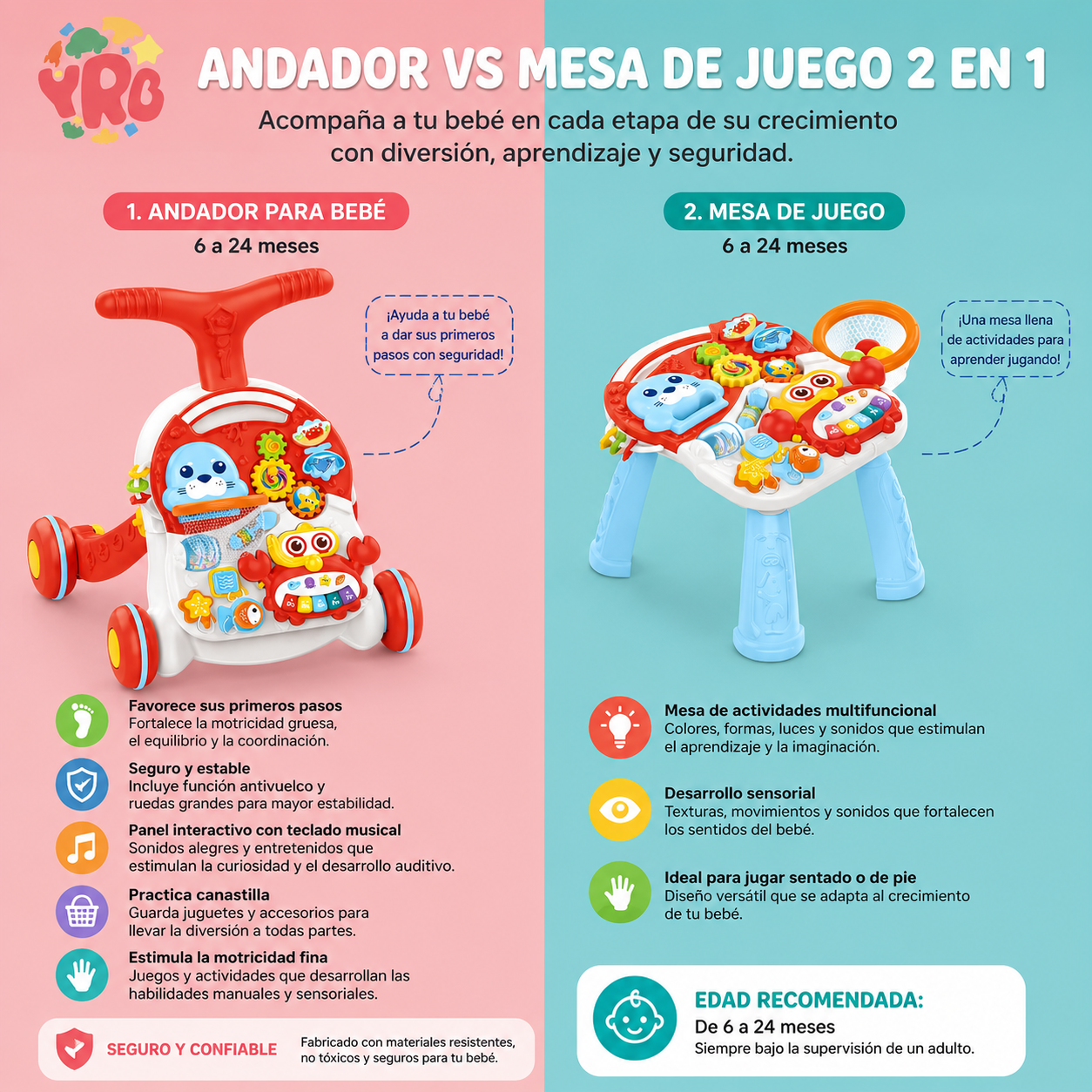 Andadera y mesa para bebés 2 en 1