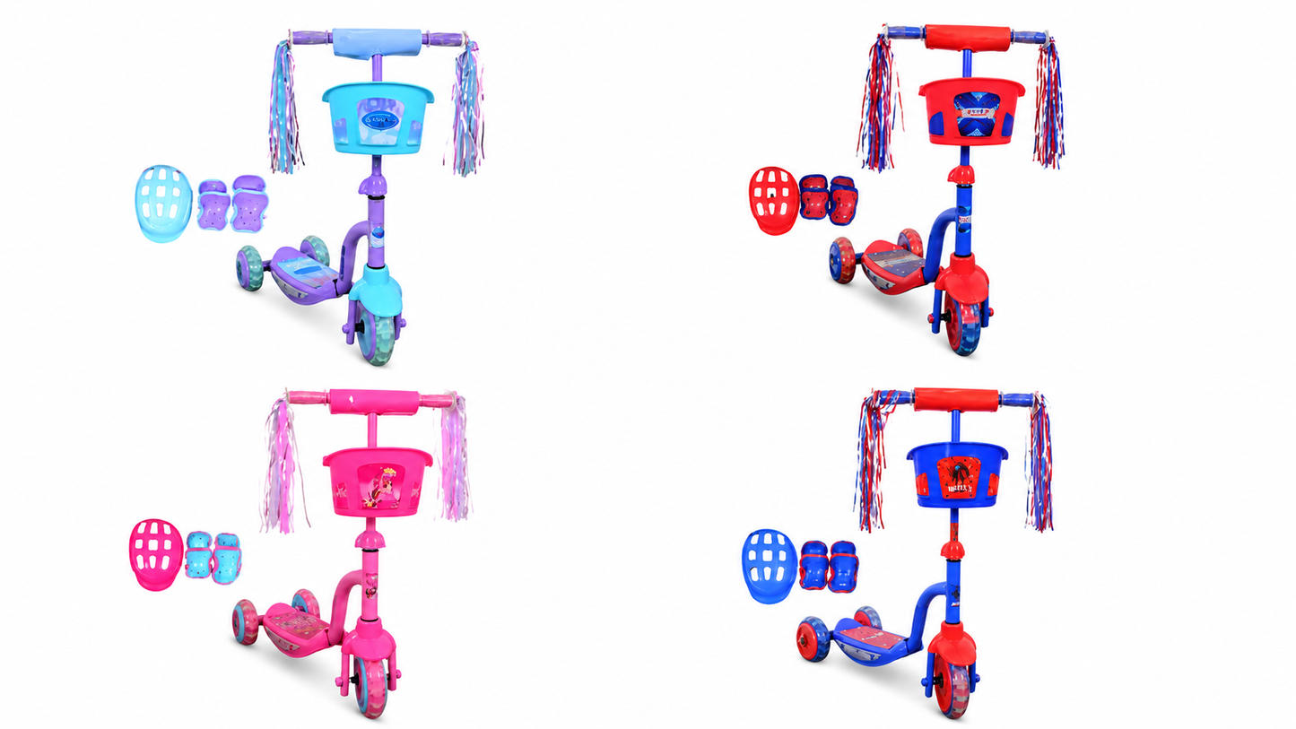 Scooter monopatín infantil con luces y sonido + set de protección