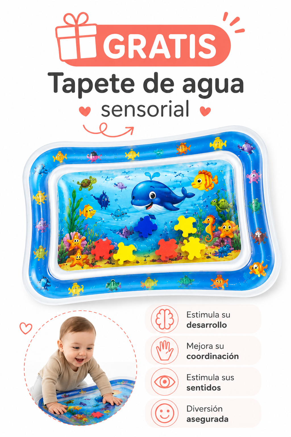 Gimnasio sensorial con piano 2 en 1 + Tapete de agua GRATIS 🎁