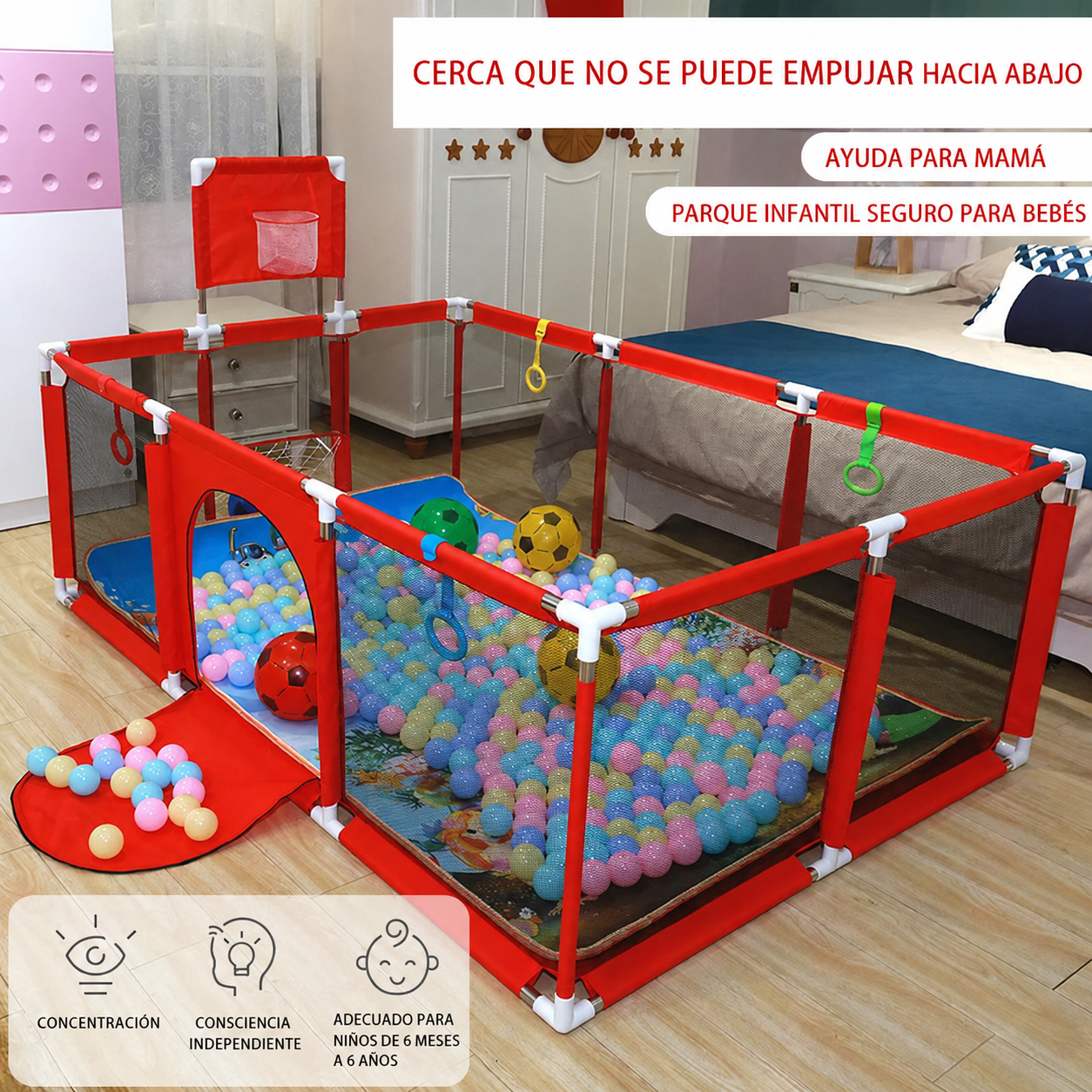 Centro de actividades: corral grande con 30 pelotas