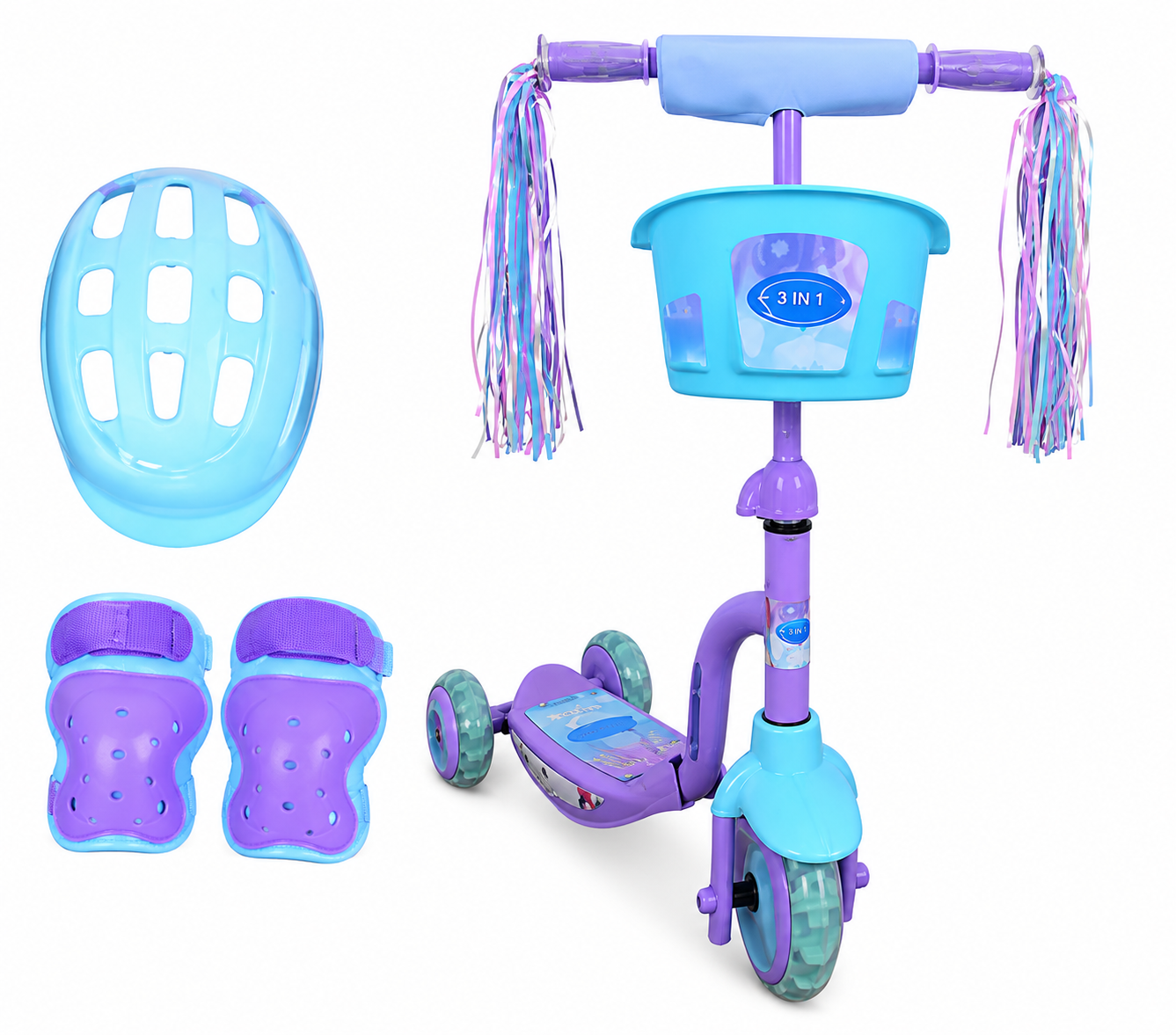 Scooter monopatín infantil con luces y sonido + set de protección