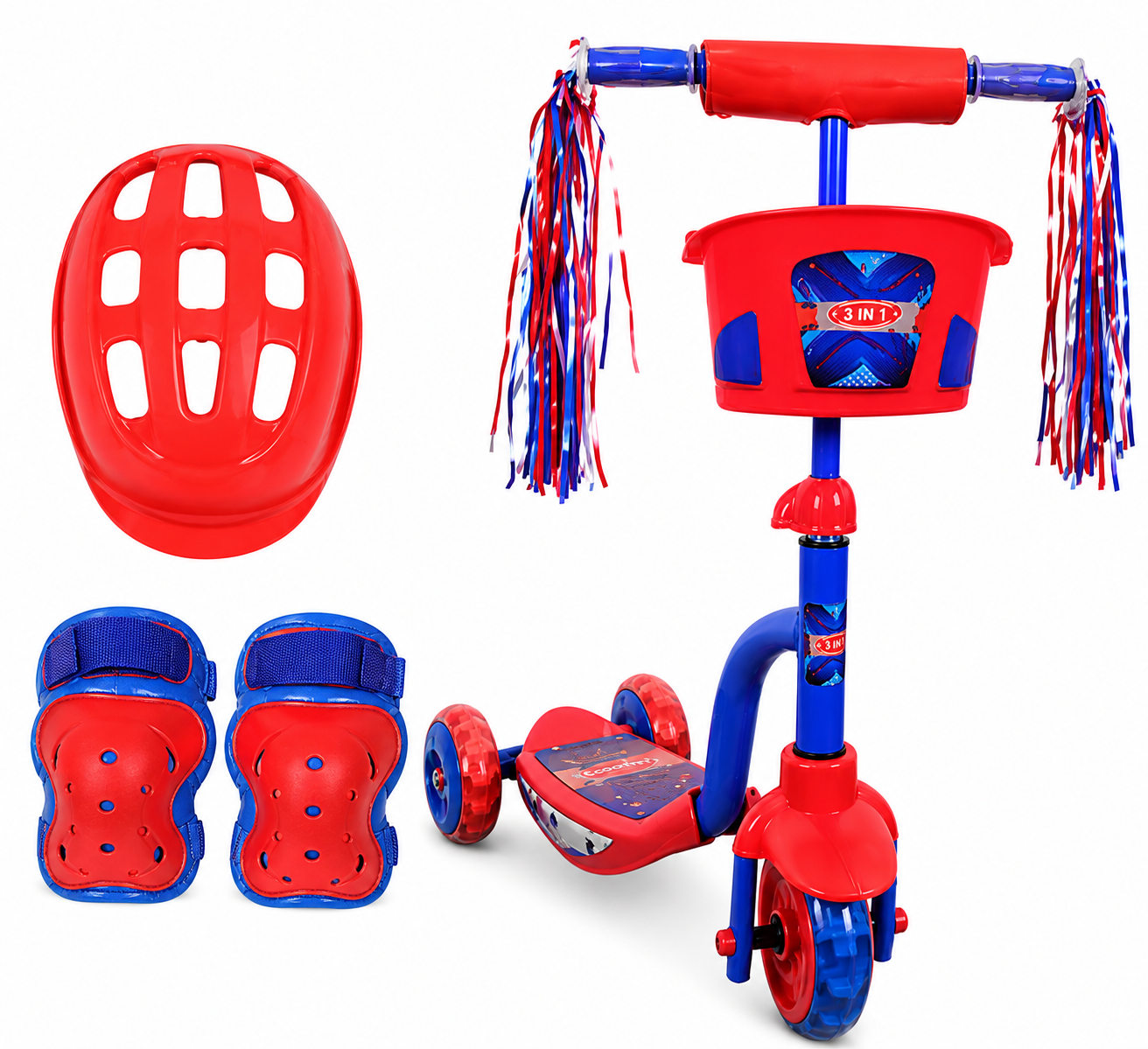 Scooter monopatín infantil con luces y sonido + set de protección
