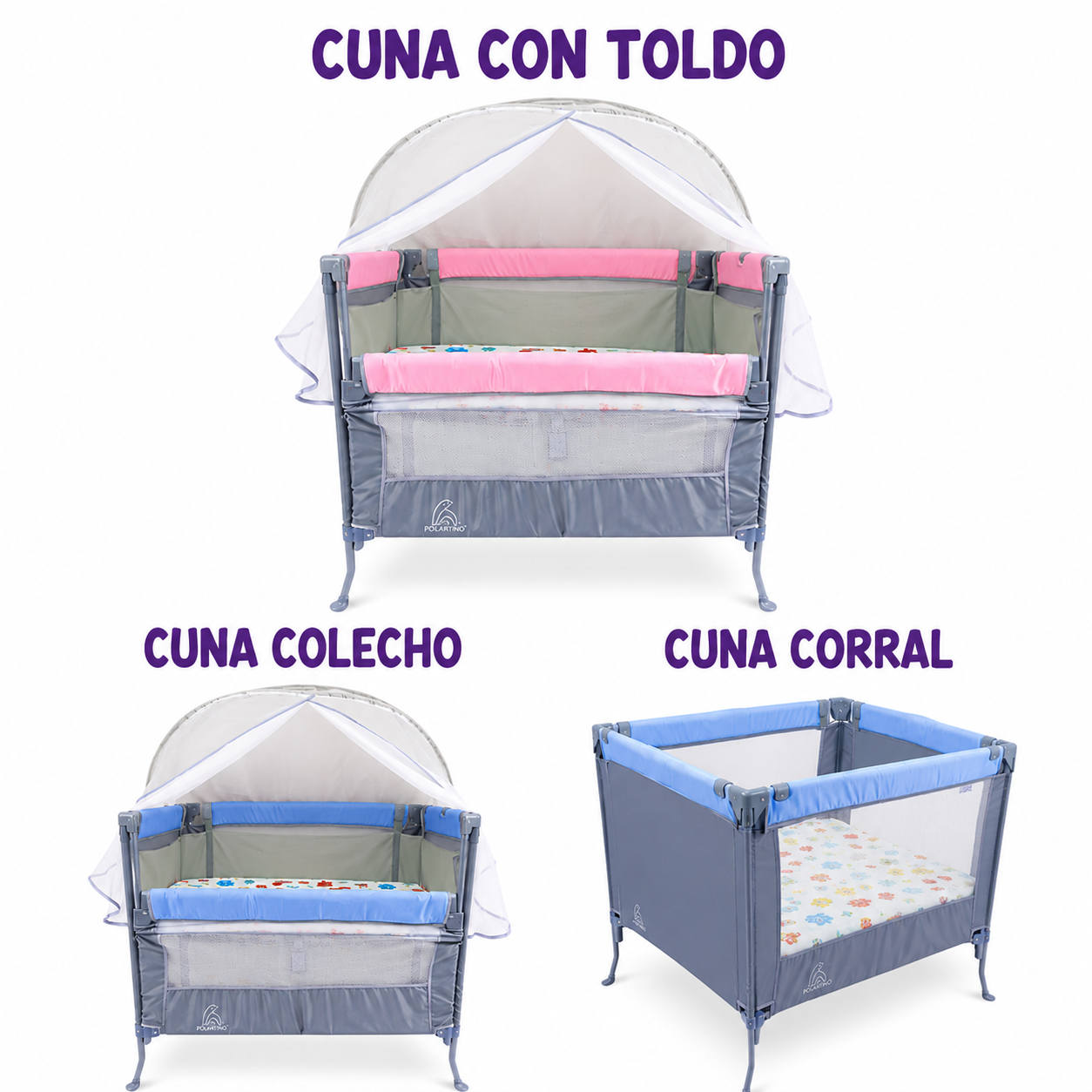 Corral colecho ajustable con toldo protector